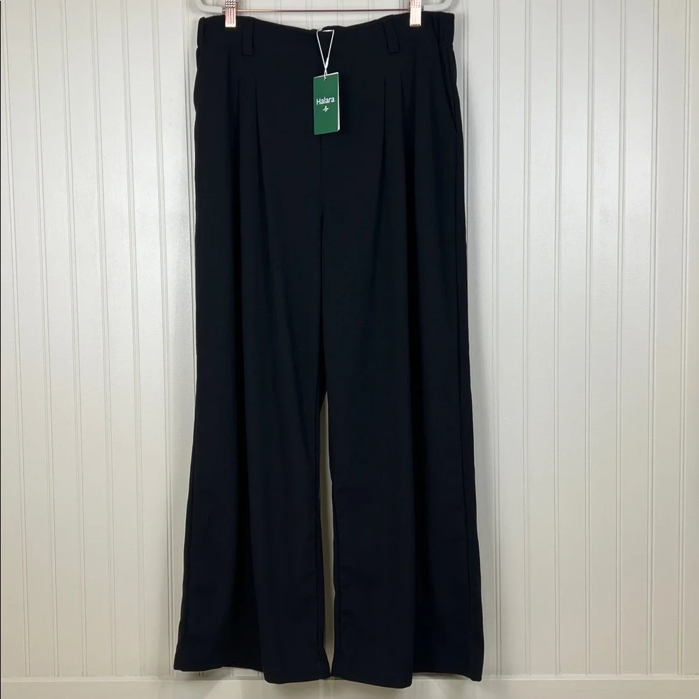 NWT Halara Flex High Waisted pocket wide leg waffle Work Pants Black Size XL